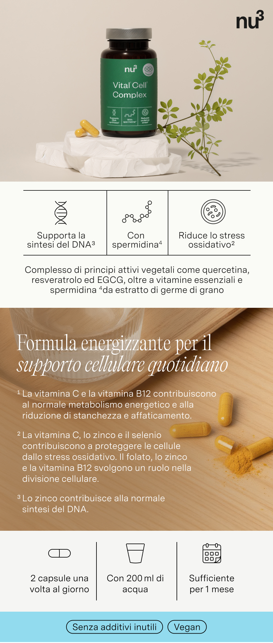 Immagine del prodotto con flacone, capsule e testo. Testo in italiano.